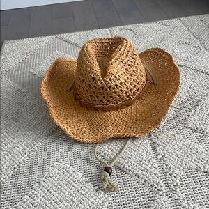 Stylish Woven Straw Hat with Chin Strap Never Worn